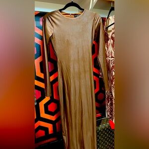 Naked wardrobe brown shiny fitted dress